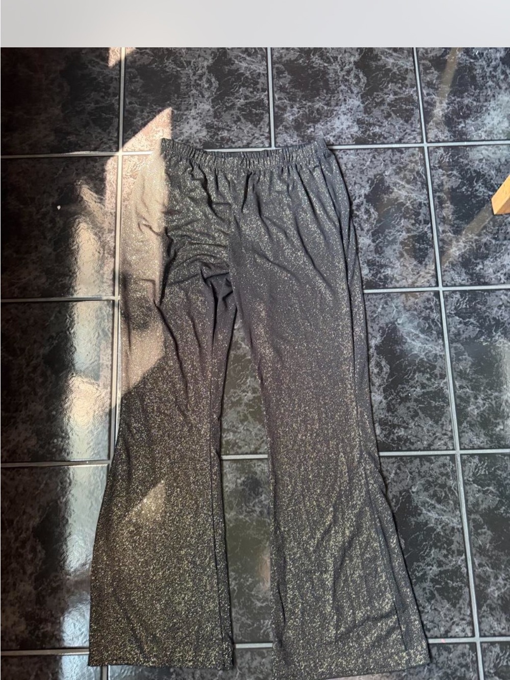 Gold shimmer Black flare leg Women's Pants large